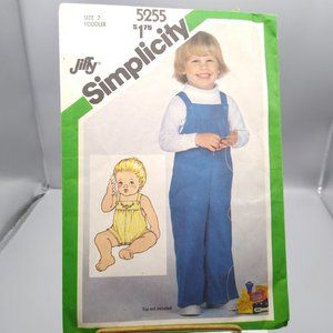 Vintage Sewing PATTERN Simplicity 5255, Jiffy Girls 1981 Toddler Overalls in Two